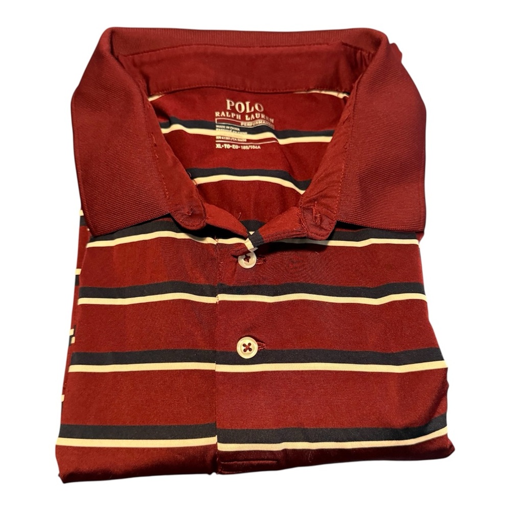 Mens Polo Ralph Lauren Performance Shirt - Red with White Horizontal Stripes